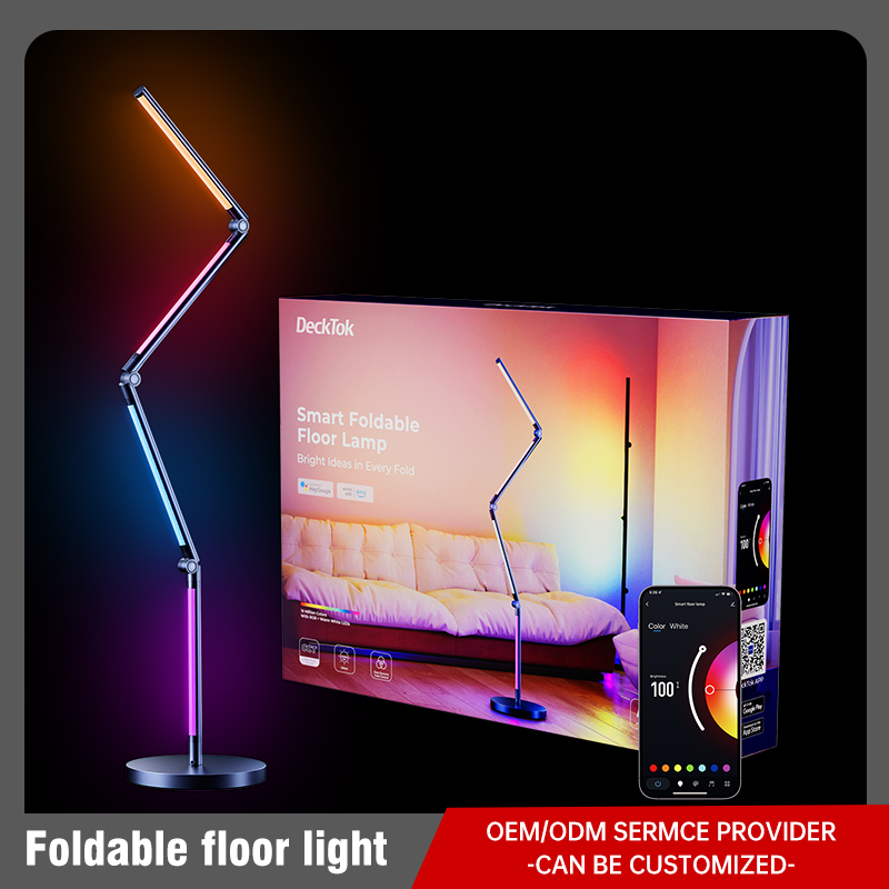 How does a foldable floor light adapt to varying heights and lighting angles through its adjustable structure?
