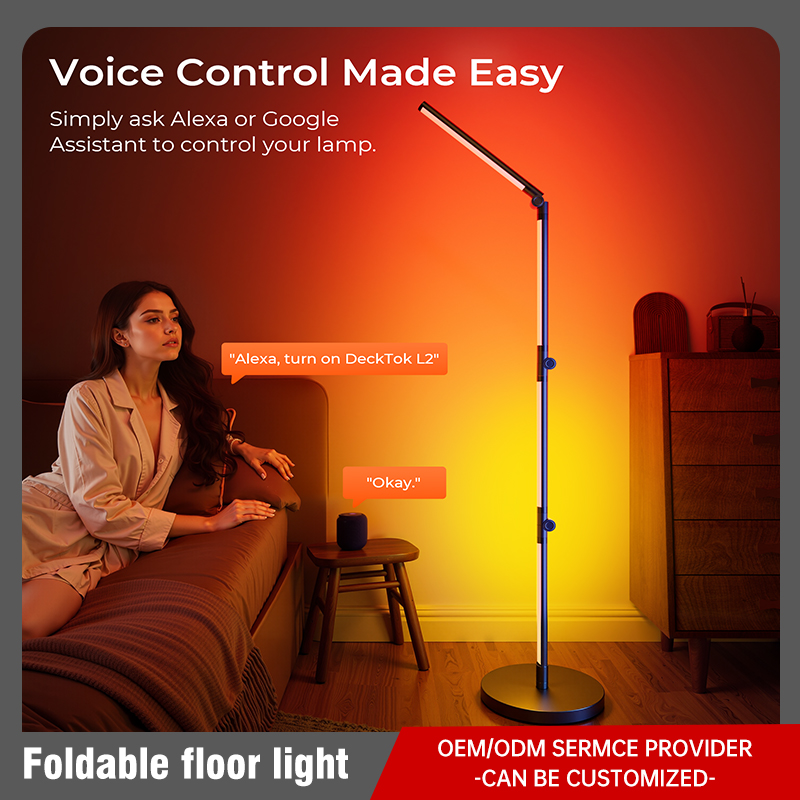 How does a foldable floor light's lighting adjustment system achieve flexible and precise lighting control?